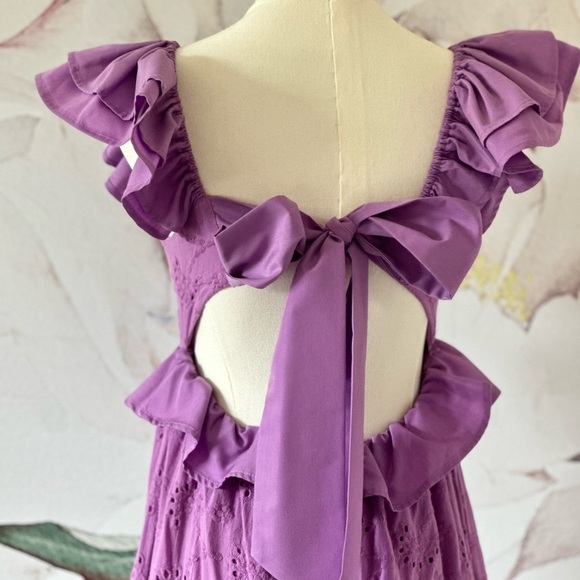 VICI Eyelet Tiered Ruffle Sleeve Women's Purple Maxi Dress Small - Picture 13 of 15